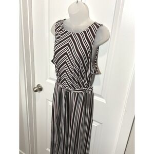 Du Jour Striped Maxi Dress Jumpsuit Black Pink White XL Sleeveless Belted